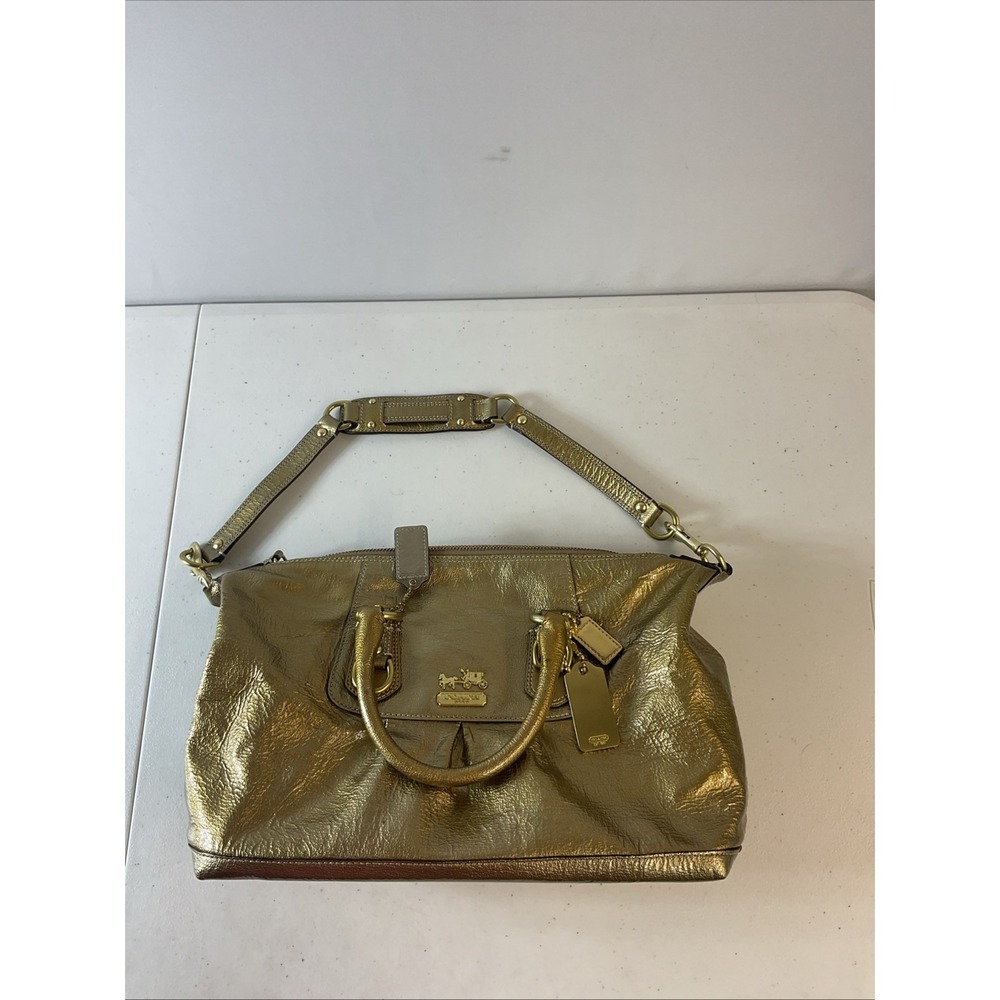 Vtg Coach Madison Sabrina Satchel Antique Gold Patent Leather Purse Rare